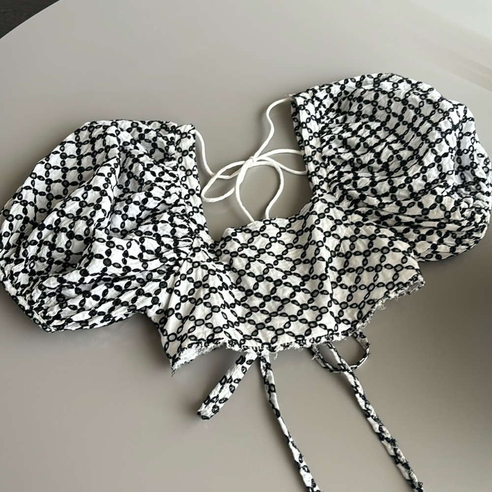 Upcycled balloon sleeve crop top